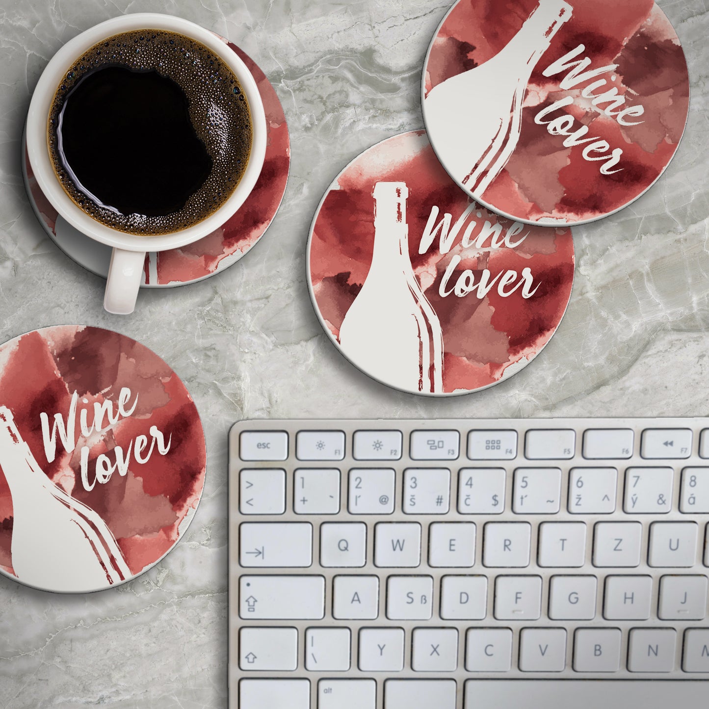 Thirstystone Wine Lover 4 Pack Round Absorbent Stone Coasters 4" Diameter Manufactured in the USA