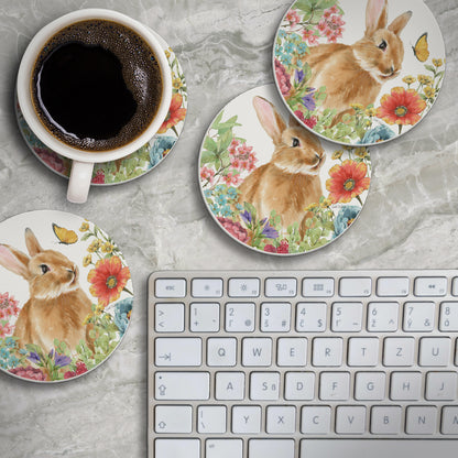 Thirstystone Bunny Garden 4 Pack Round Absorbent Stone Coasters 4" Diameter Manufactured in the USA
