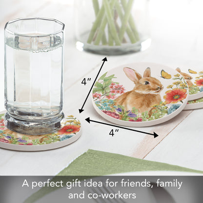 Thirstystone Bunny Garden 4 Pack Round Absorbent Stone Coasters 4" Diameter Manufactured in the USA