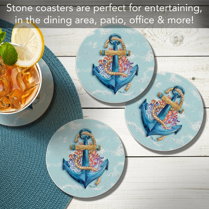 Thirstystone Submerged Anchor 4 Pack Round Absorbent Stone Coasters 4" Diameter Manufactured in the USA