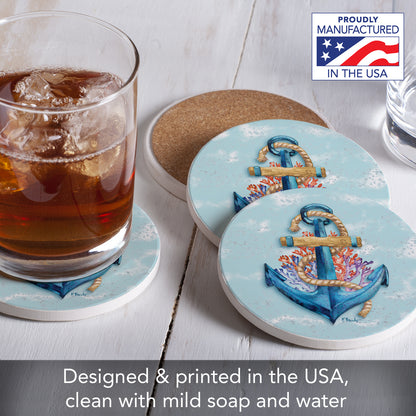 Thirstystone Submerged Anchor 4 Pack Round Absorbent Stone Coasters 4" Diameter Manufactured in the USA