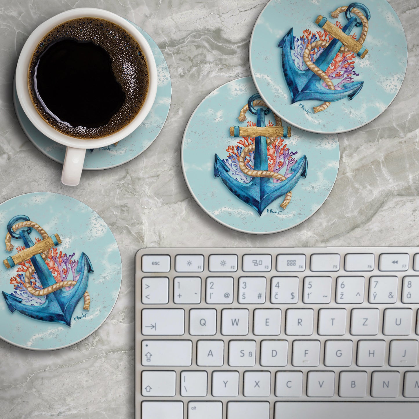 Thirstystone Submerged Anchor 4 Pack Round Absorbent Stone Coasters 4" Diameter Manufactured in the USA