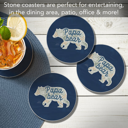 Thirstystone Papa Bear 4 Pack Round Absorbent Stone Coasters 4" Diameter Manufactured in the USA