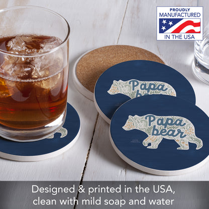 Thirstystone Papa Bear 4 Pack Round Absorbent Stone Coasters 4" Diameter Manufactured in the USA