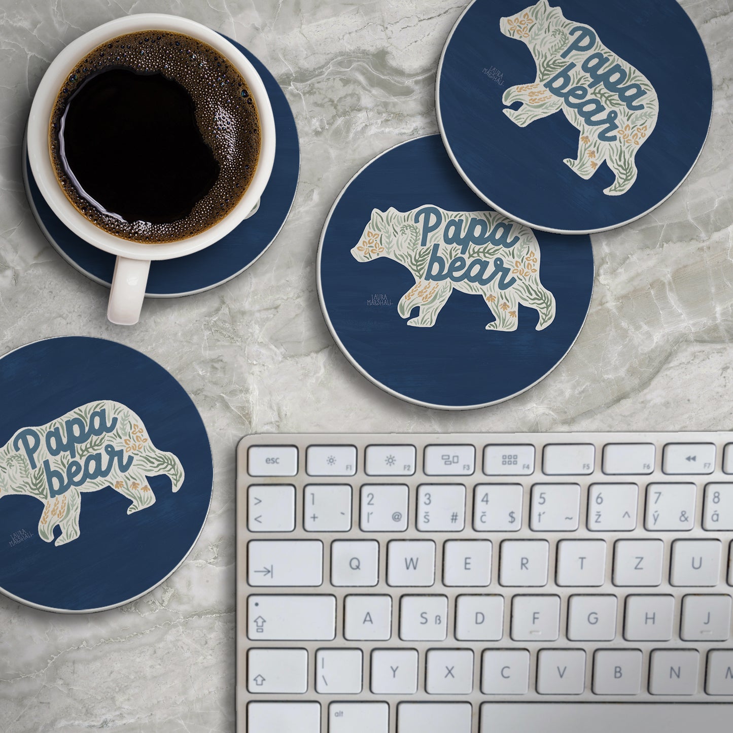 Thirstystone Papa Bear 4 Pack Round Absorbent Stone Coasters 4" Diameter Manufactured in the USA