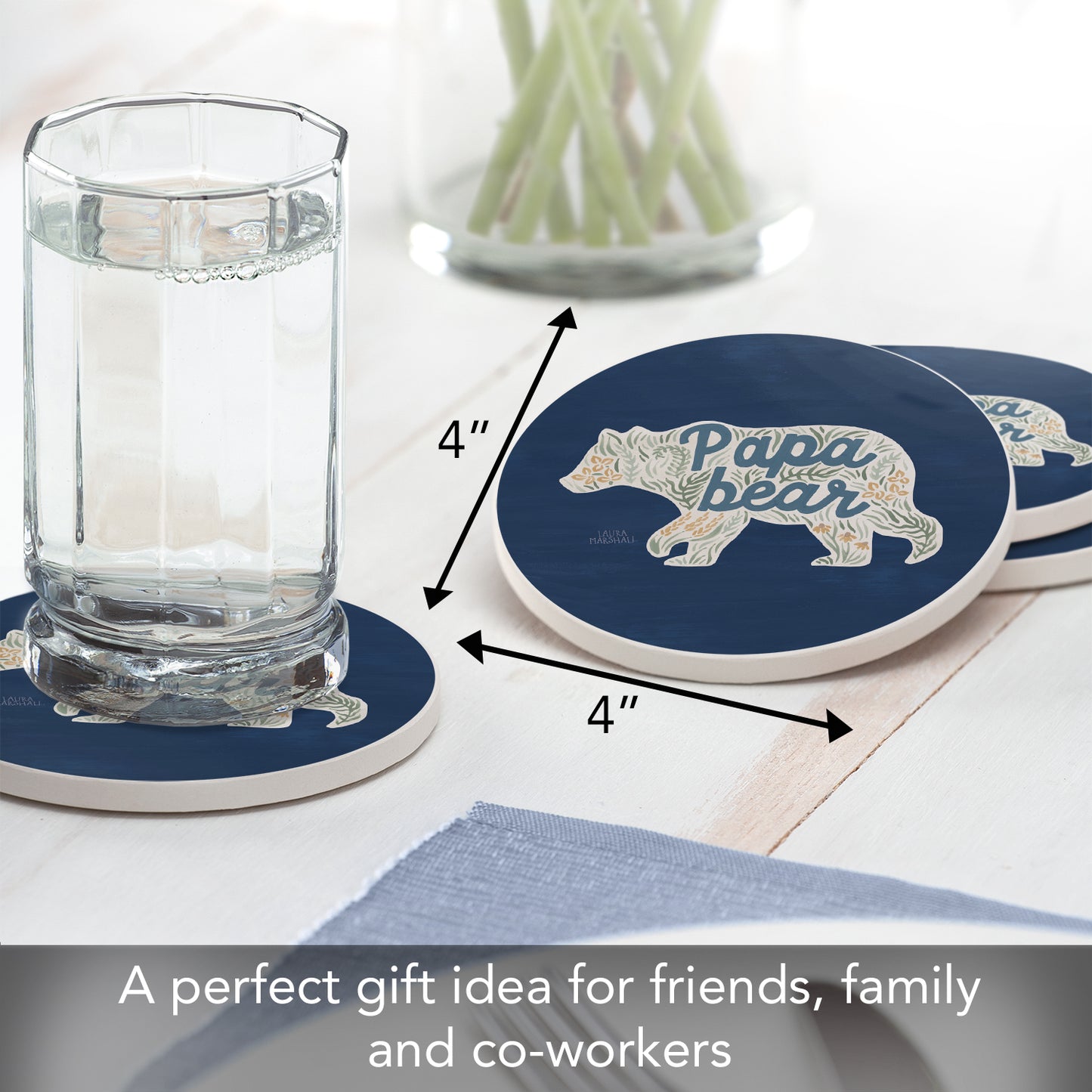 Thirstystone Papa Bear 4 Pack Round Absorbent Stone Coasters 4" Diameter Manufactured in the USA