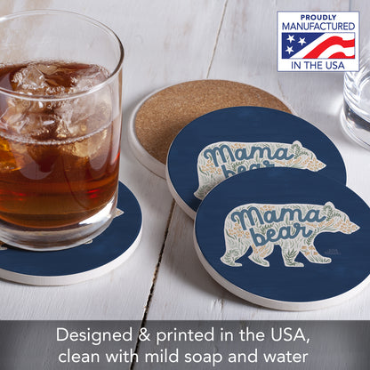 Thirstystone Mama Bear 4 Pack Round Absorbent Stone Coasters 4" Diameter