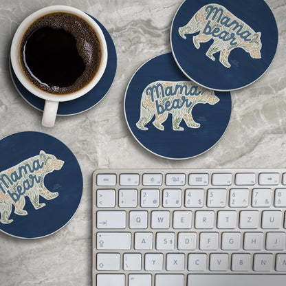 Thirstystone Mama Bear 4 Pack Round Absorbent Stone Coasters 4" Diameter