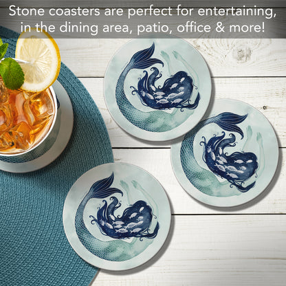 Thirstystone Mermaid Scales 4 Pack Round Absorbent Stone Coasters 4" Diameter Manufactured in the USA