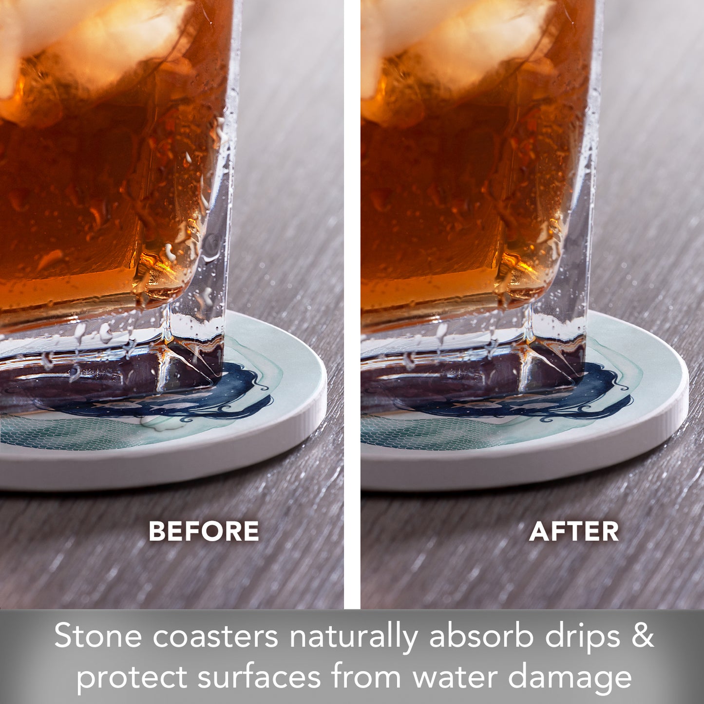 Thirstystone Mermaid Scales 4 Pack Round Absorbent Stone Coasters 4" Diameter Manufactured in the USA
