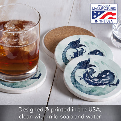 Thirstystone Mermaid Scales 4 Pack Round Absorbent Stone Coasters 4" Diameter Manufactured in the USA