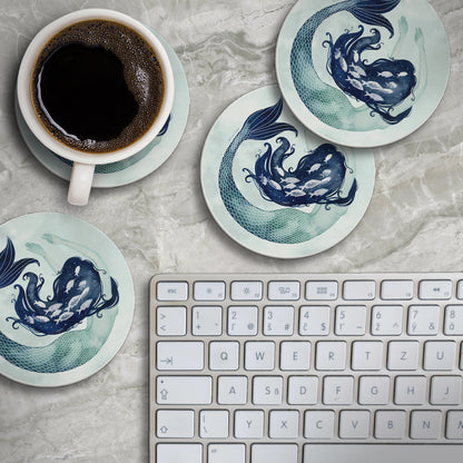 Thirstystone Mermaid Scales 4 Pack Round Absorbent Stone Coasters 4" Diameter Manufactured in the USA