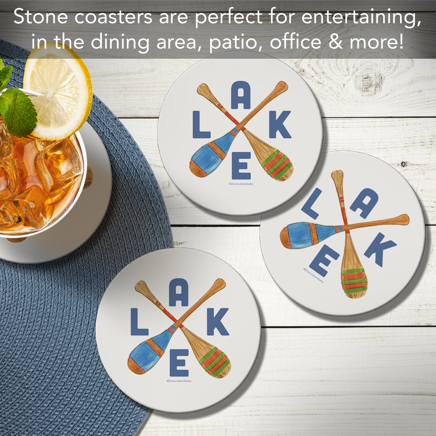 Thirstystone Lake Living 4 Pack Round Absorbent Stone Coasters 4" Diameter Manufactured in the USA
