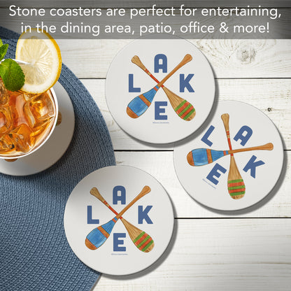 Thirstystone Lake Living 4 Pack Round Absorbent Stone Coasters 4" Diameter Manufactured in the USA