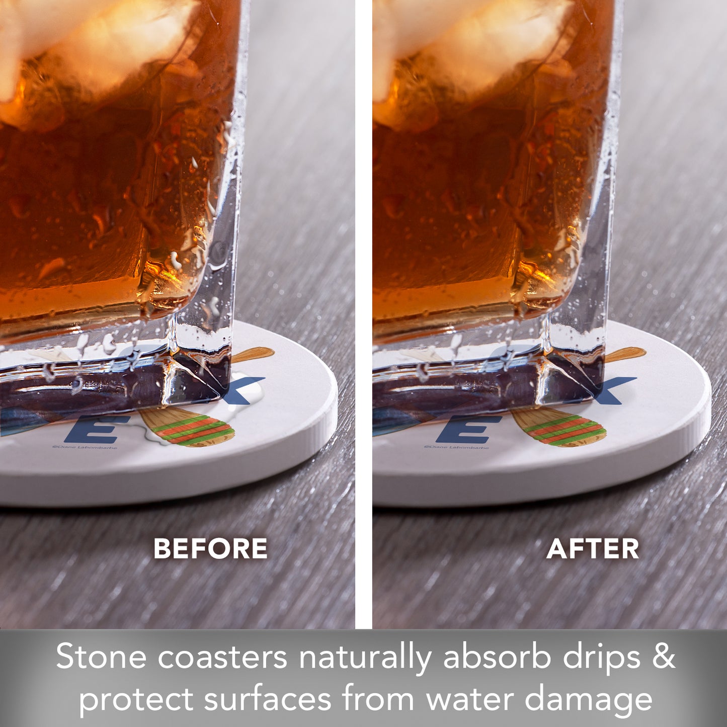 Thirstystone Lake Living 4 Pack Round Absorbent Stone Coasters 4" Diameter Manufactured in the USA