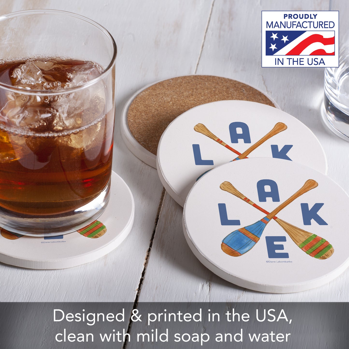 Thirstystone Lake Living 4 Pack Round Absorbent Stone Coasters 4" Diameter Manufactured in the USA