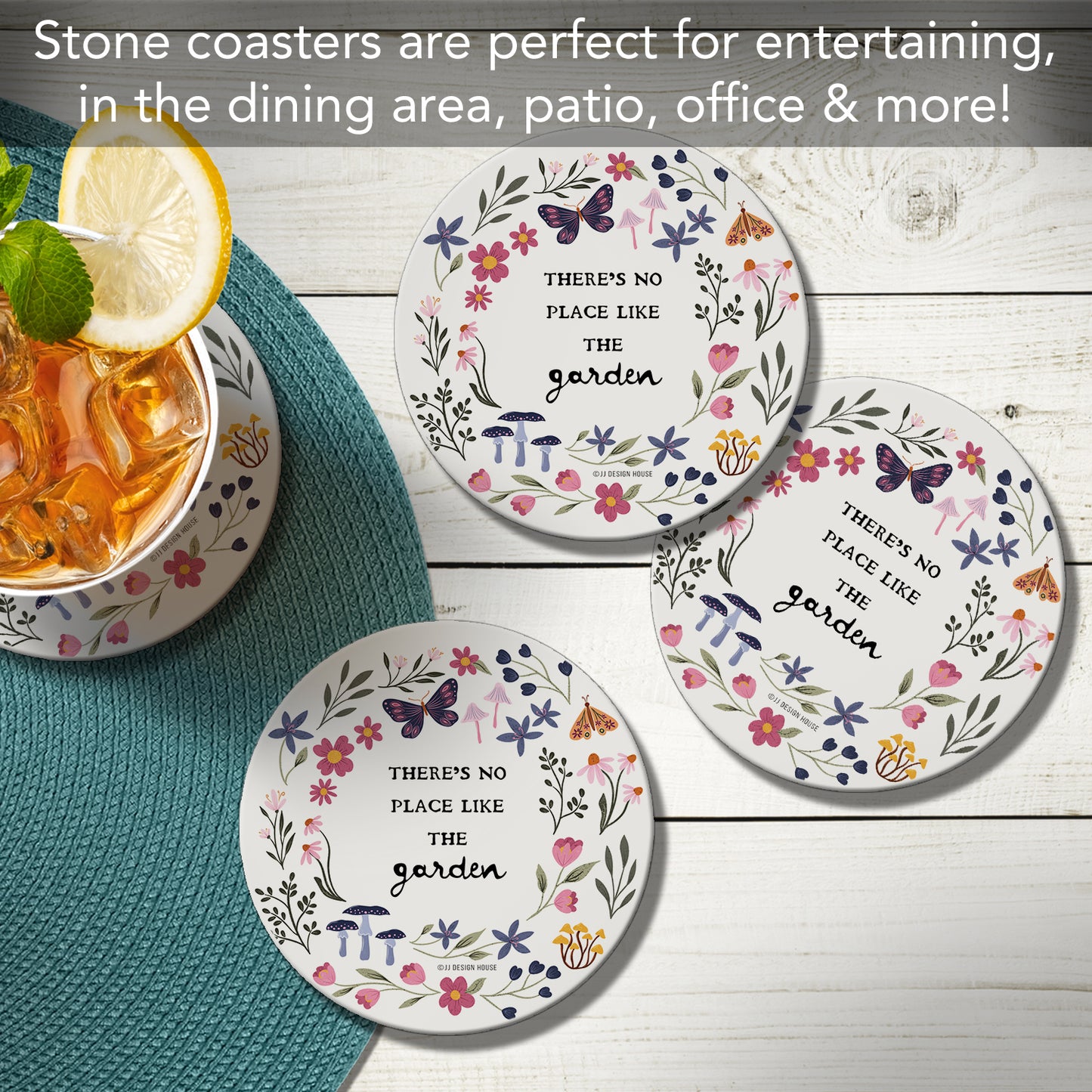 Thirstystone Garden Place 4 Pack Round Absorbent Stone Coasters Manufactured in the USA