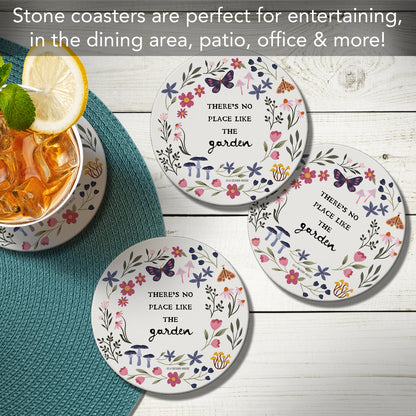 Thirstystone Garden Place 4 Pack Round Absorbent Stone Coasters Manufactured in the USA