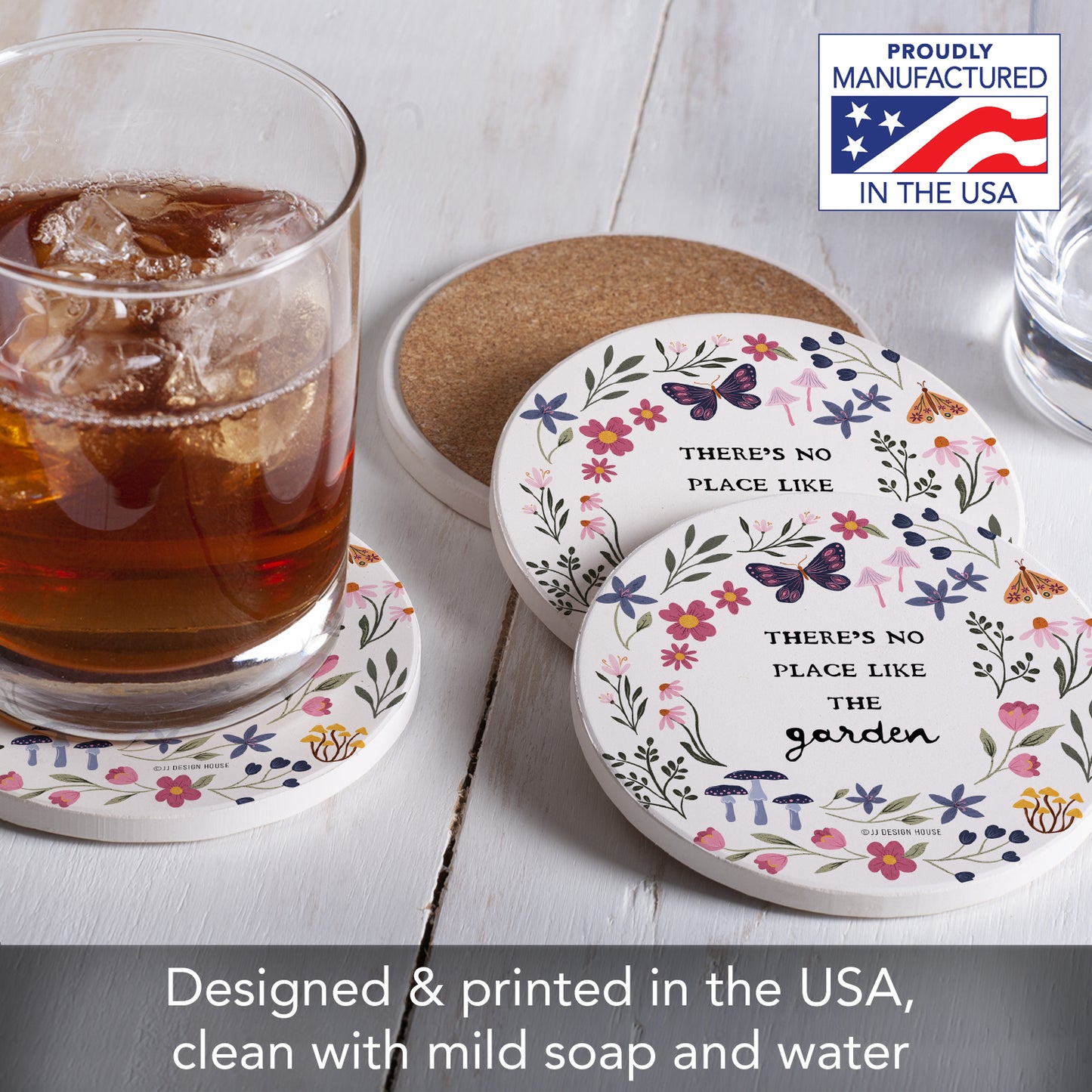 Thirstystone Garden Place 4 Pack Round Absorbent Stone Coasters Manufactured in the USA