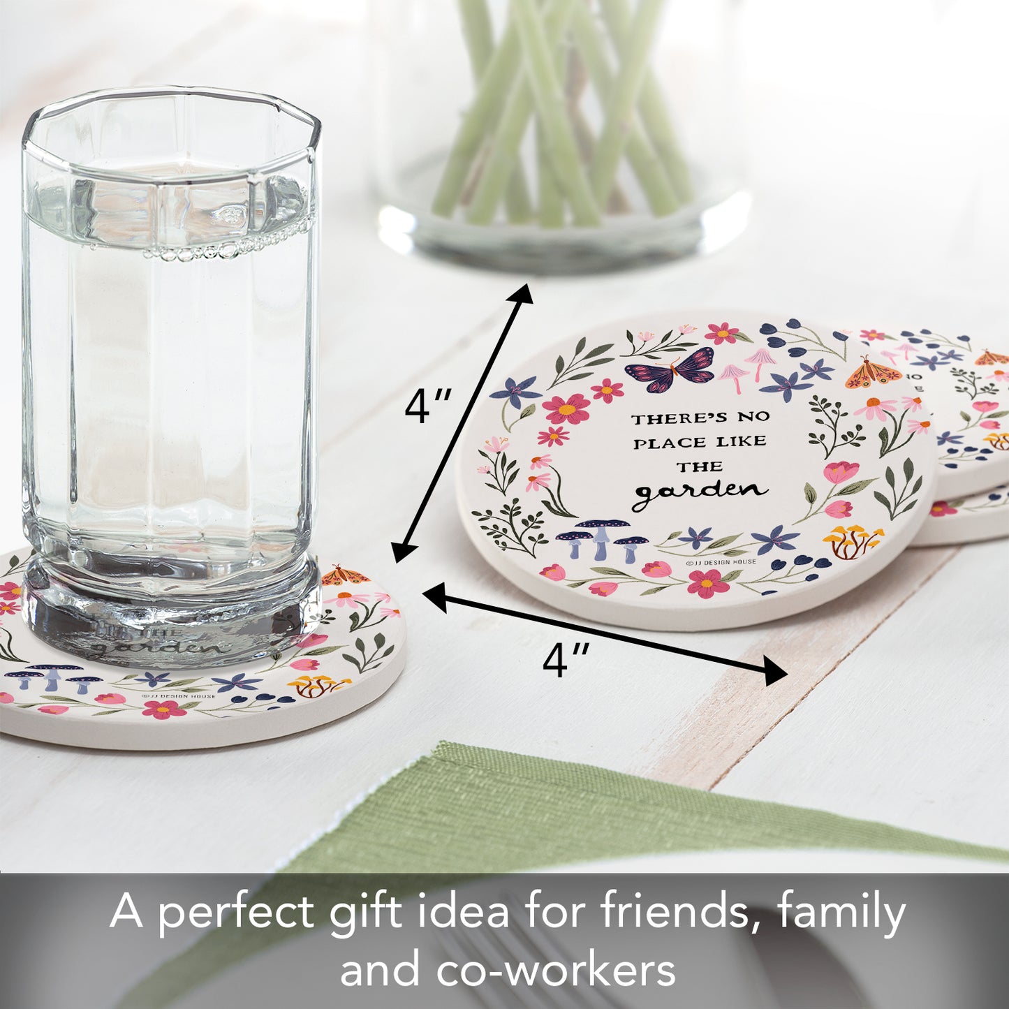 Thirstystone Garden Place 4 Pack Round Absorbent Stone Coasters Manufactured in the USA
