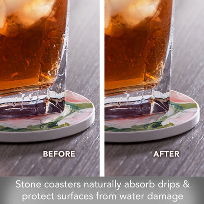 Thirstystone Aged Beauty Floral 4 Pack Absorbent Stone Coasters 4" Diameter Manufactured in the USA