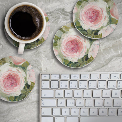 Thirstystone Aged Beauty Floral 4 Pack Absorbent Stone Coasters 4" Diameter Manufactured in the USA