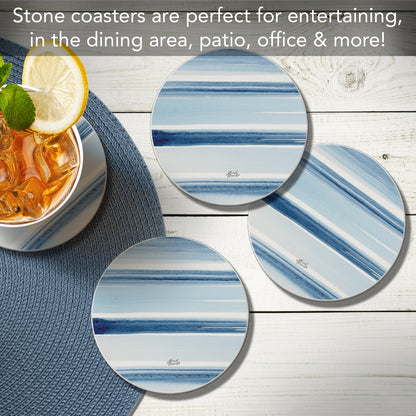 Thirstystone Ocean Tides 4 Pack Round Absorbent Stone Coasters 4" Diameter Manufactured in the USA