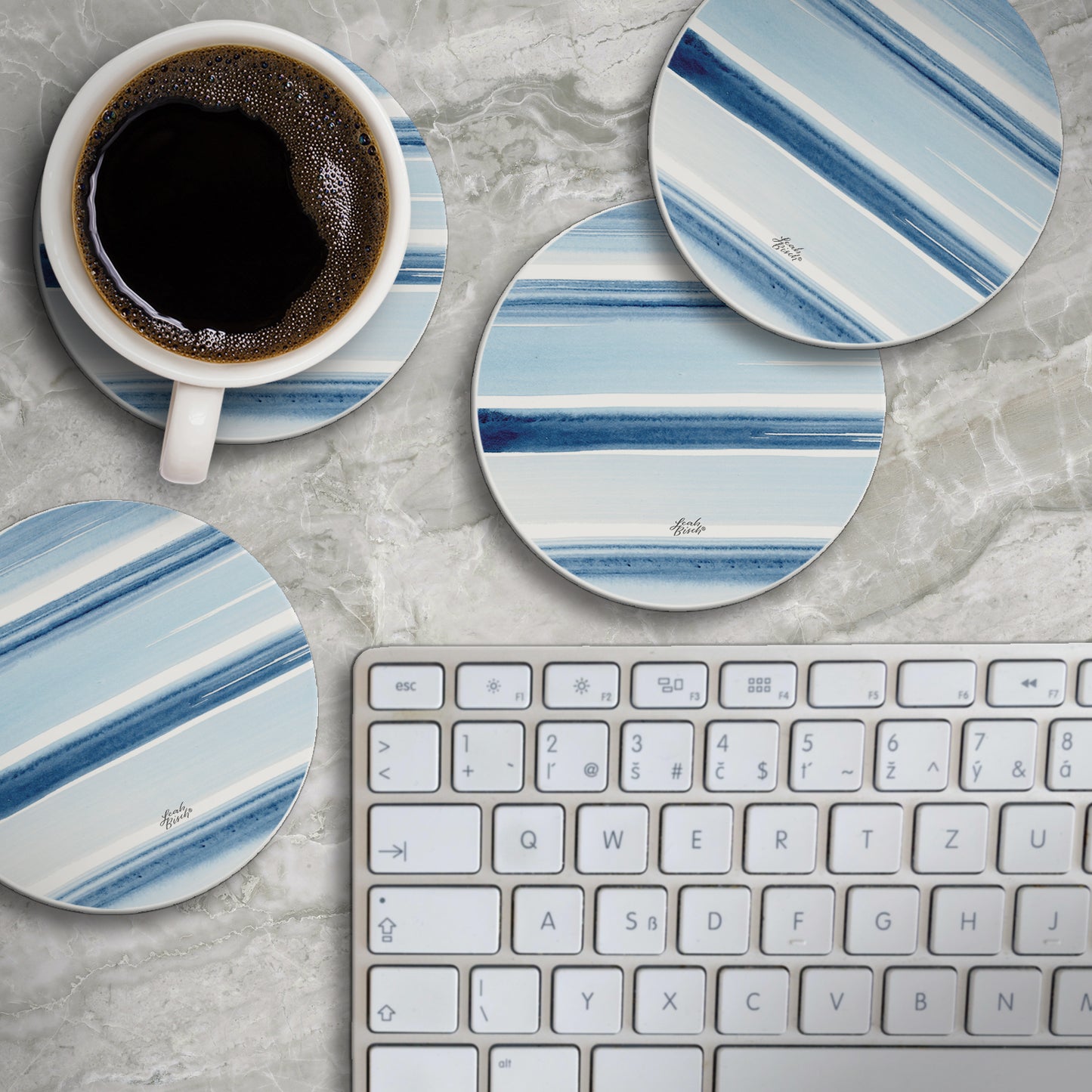 Thirstystone Ocean Tides 4 Pack Round Absorbent Stone Coasters 4" Diameter Manufactured in the USA