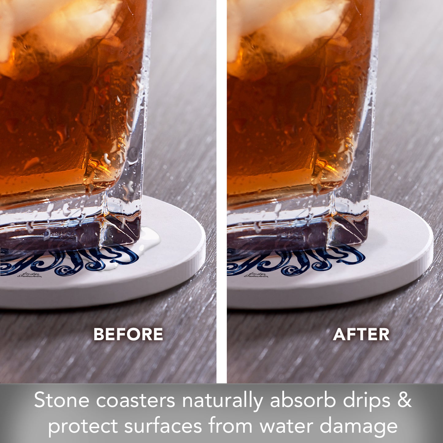 Thirstystone Indigo Octopus 4 Pack Round Absorbent Stone Coasters 4" Diameter Manufactured in the USA