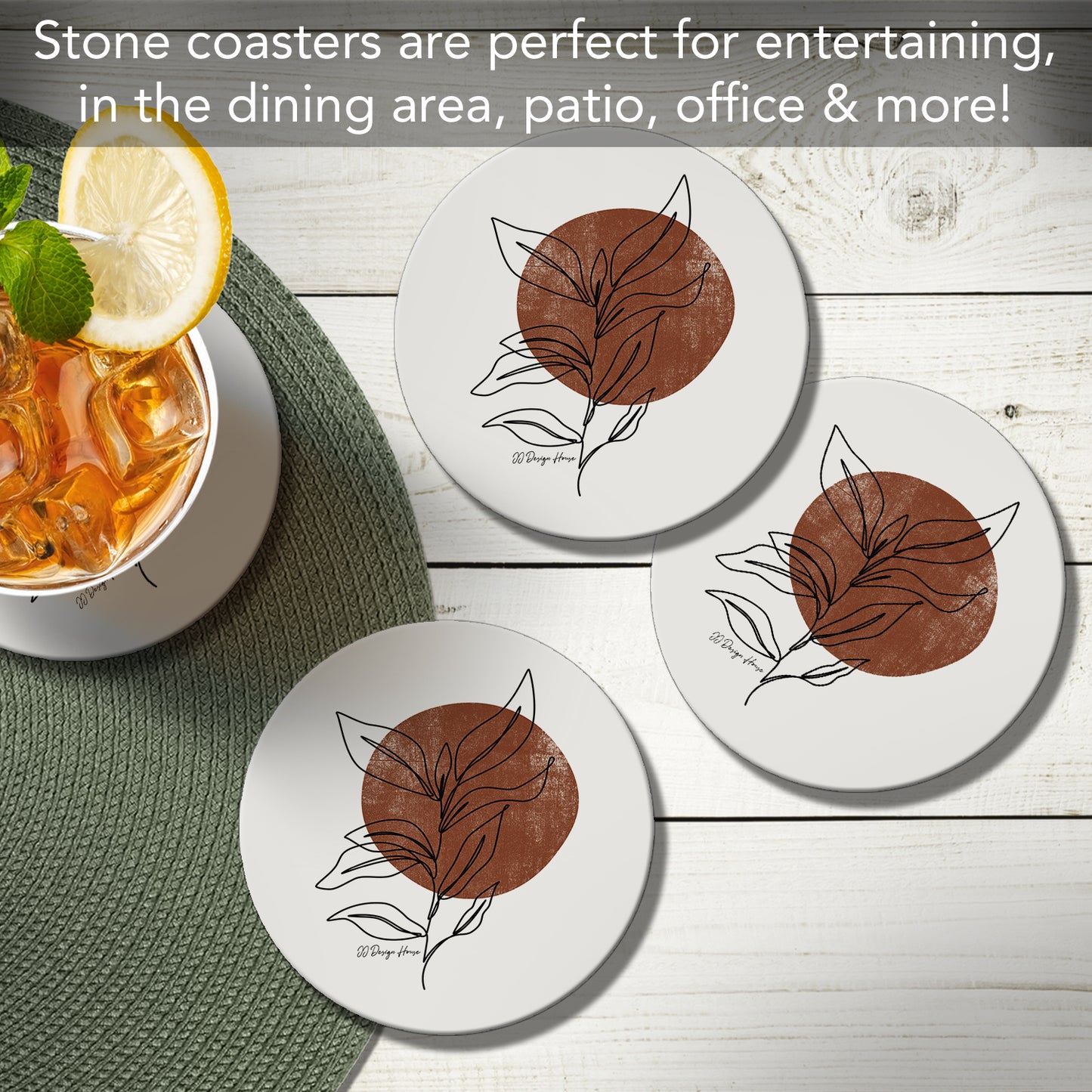 Thirstystone Mocha Stem 4 Pack Round Absorbent Stone Coasters 4" Diameter Manufactured in the USA
