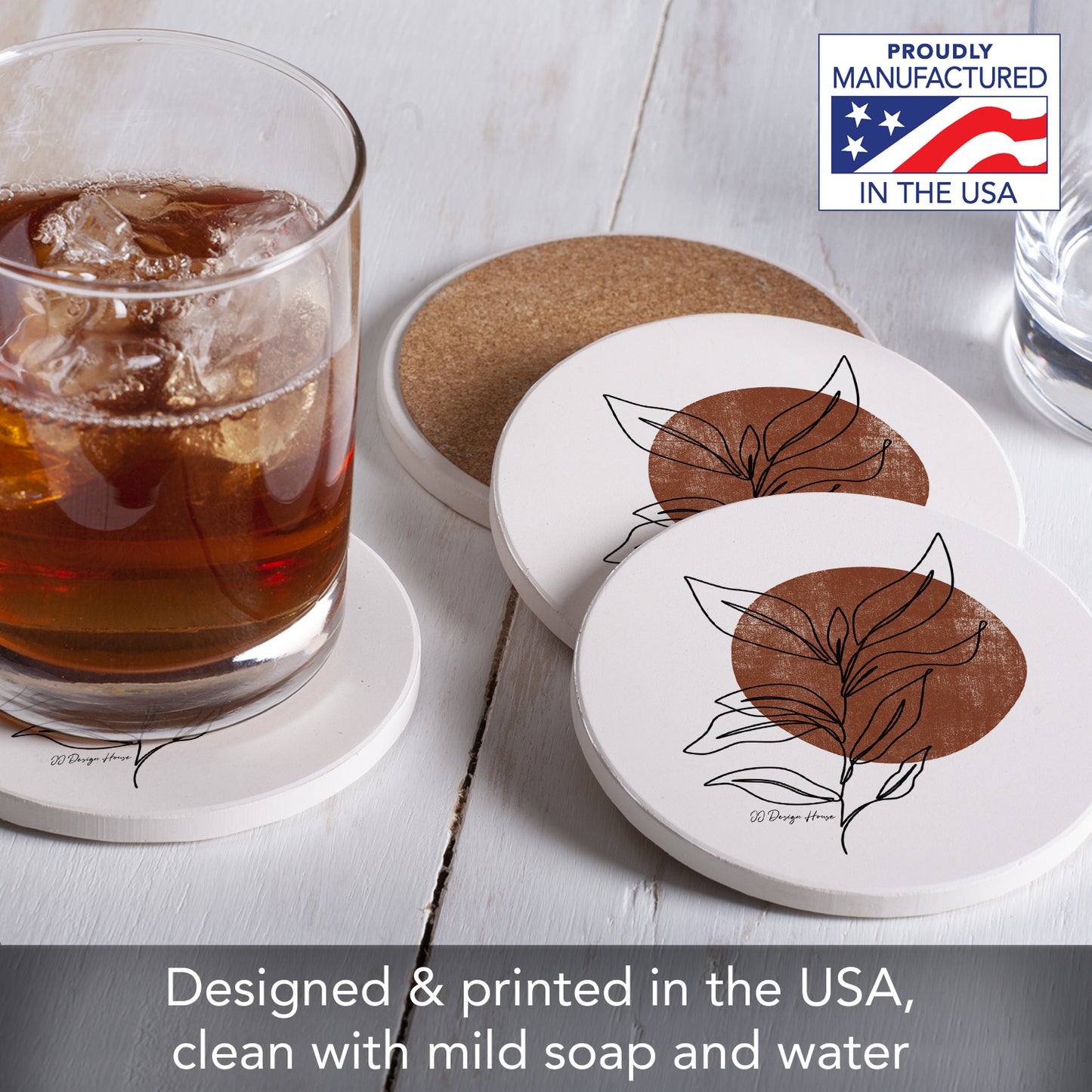 Thirstystone Mocha Stem 4 Pack Round Absorbent Stone Coasters 4" Diameter Manufactured in the USA