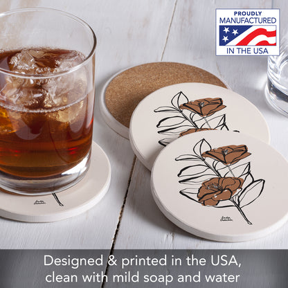 Thirstystone Mocha Flower 4 Pack Round Absorbent Stone Coasters 4" Diameter