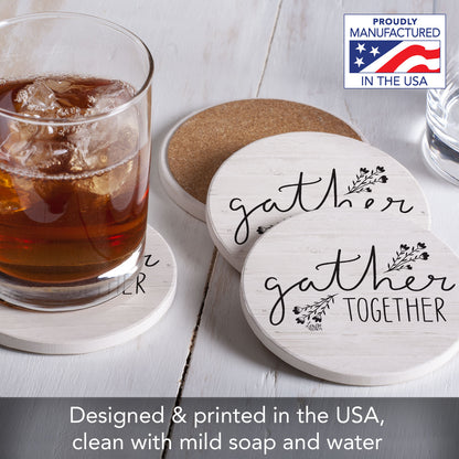 Thirstystone Farmhouse Gather 4 Pack Round Absorbent Stone Coasters 4" Diameter