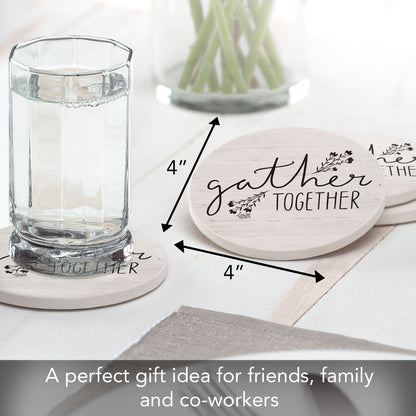 Thirstystone Farmhouse Gather 4 Pack Round Absorbent Stone Coasters 4" Diameter