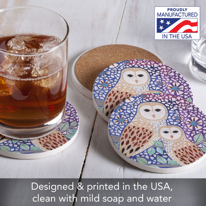 Thirstystone Owl Collage 4 Pack Round Absorbent Stone Coasters 4" Diameter