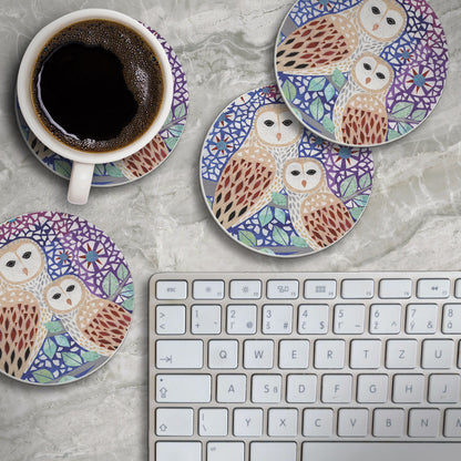 Thirstystone Owl Collage 4 Pack Round Absorbent Stone Coasters 4" Diameter
