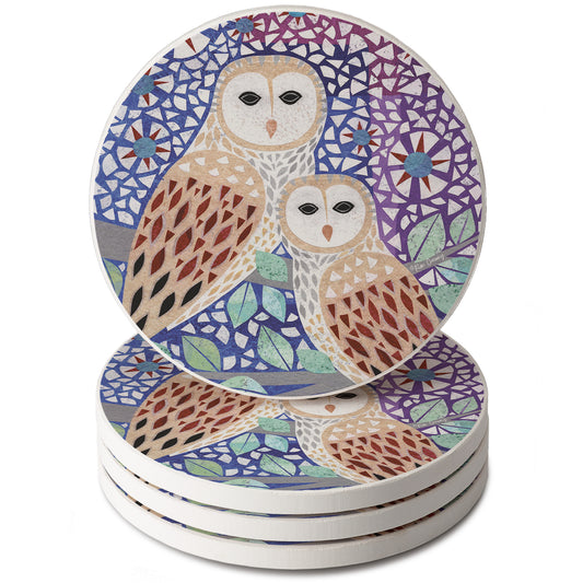Thirstystone Owl Collage 4 Pack Round Absorbent Stone Coasters 4" Diameter