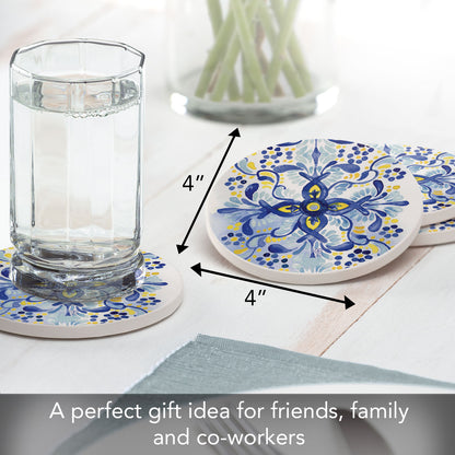 Thirstystone Portugal Tile 4 Pack Round Absorbent Stone Coasters 4" Diameter