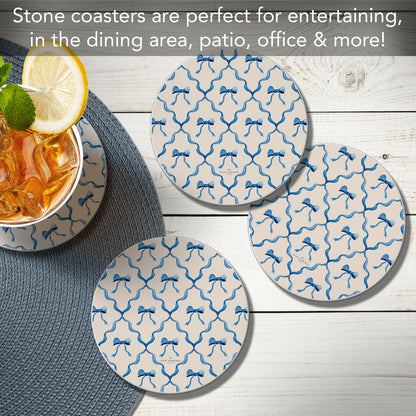 Thirstystone Bow Toile 4 Pack Round Absorbent Stone Coasters 4" Diameter
