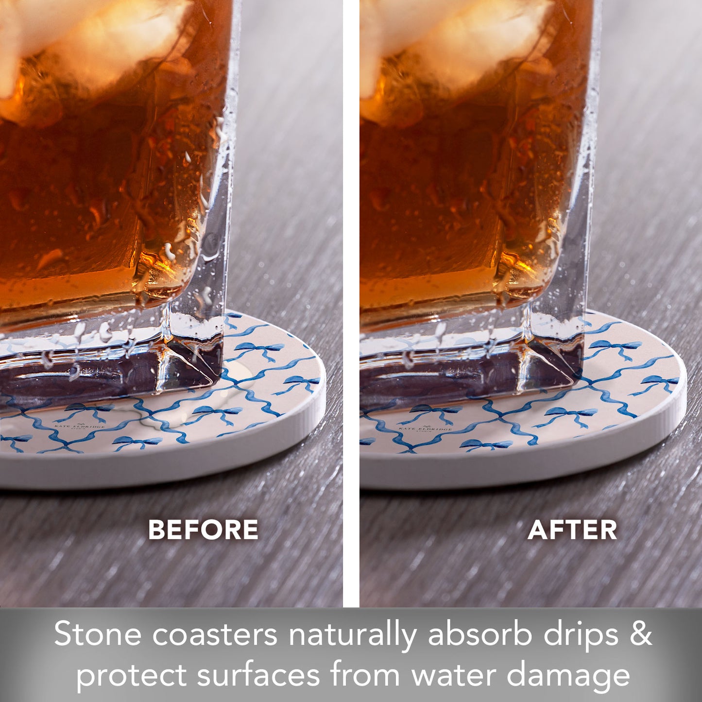Thirstystone Bow Toile 4 Pack Round Absorbent Stone Coasters 4" Diameter