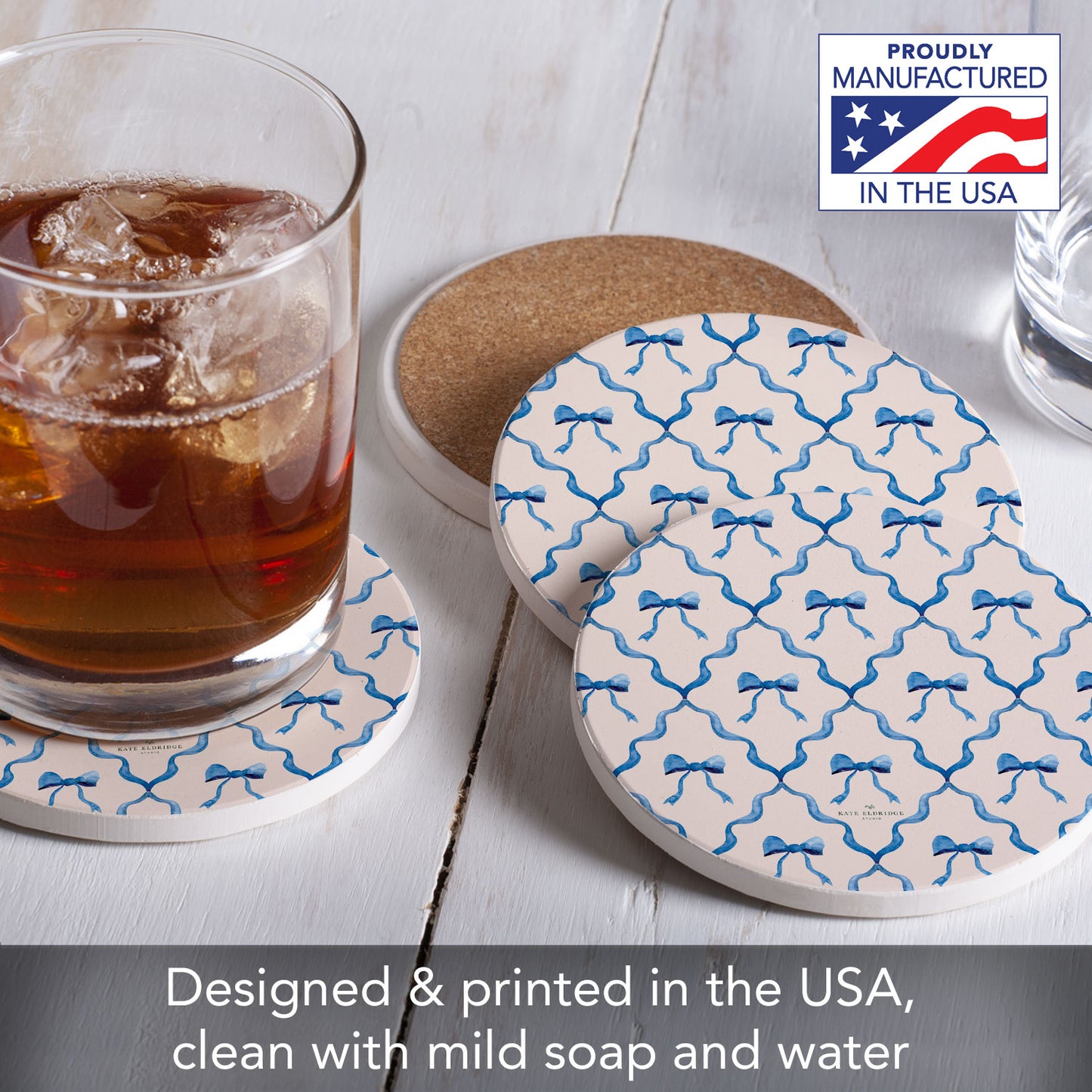 Thirstystone Bow Toile 4 Pack Round Absorbent Stone Coasters 4" Diameter