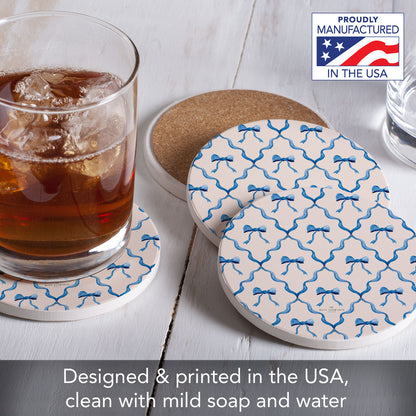 Thirstystone Bow Toile 4 Pack Round Absorbent Stone Coasters 4" Diameter