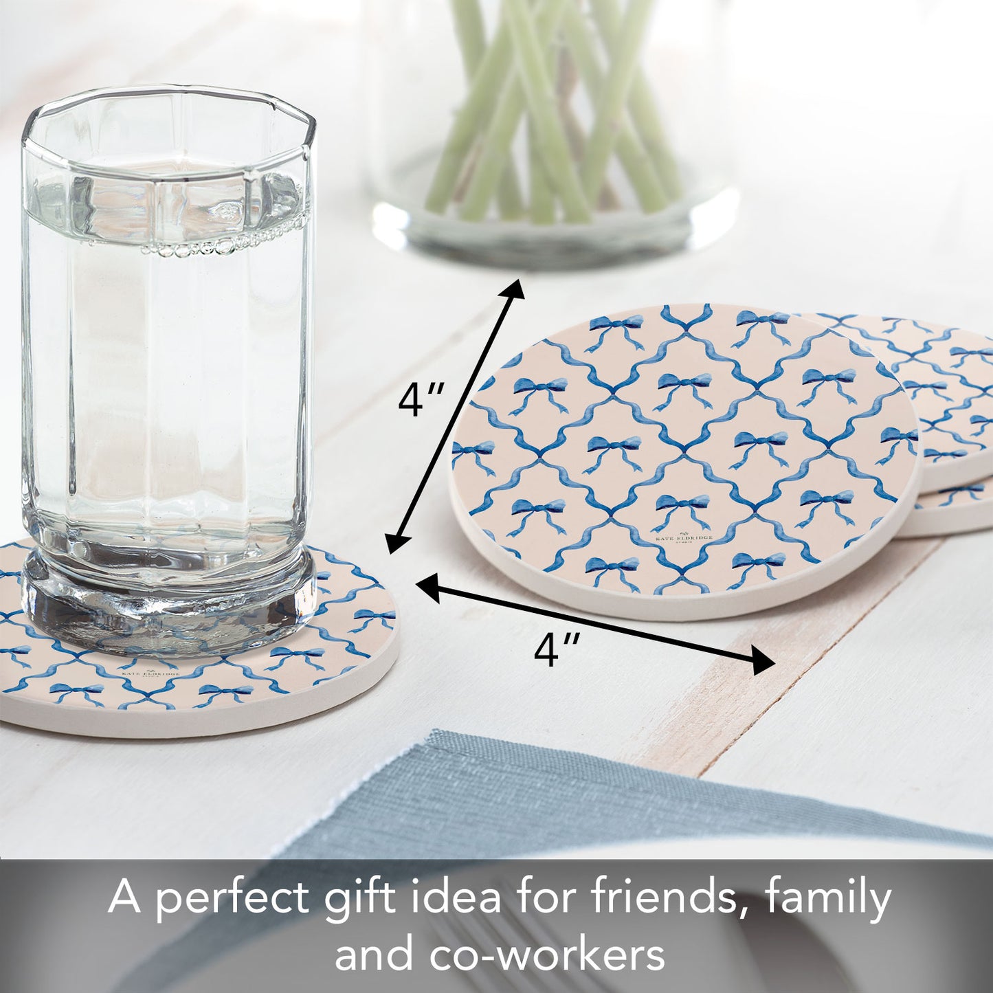 Thirstystone Bow Toile 4 Pack Round Absorbent Stone Coasters 4" Diameter