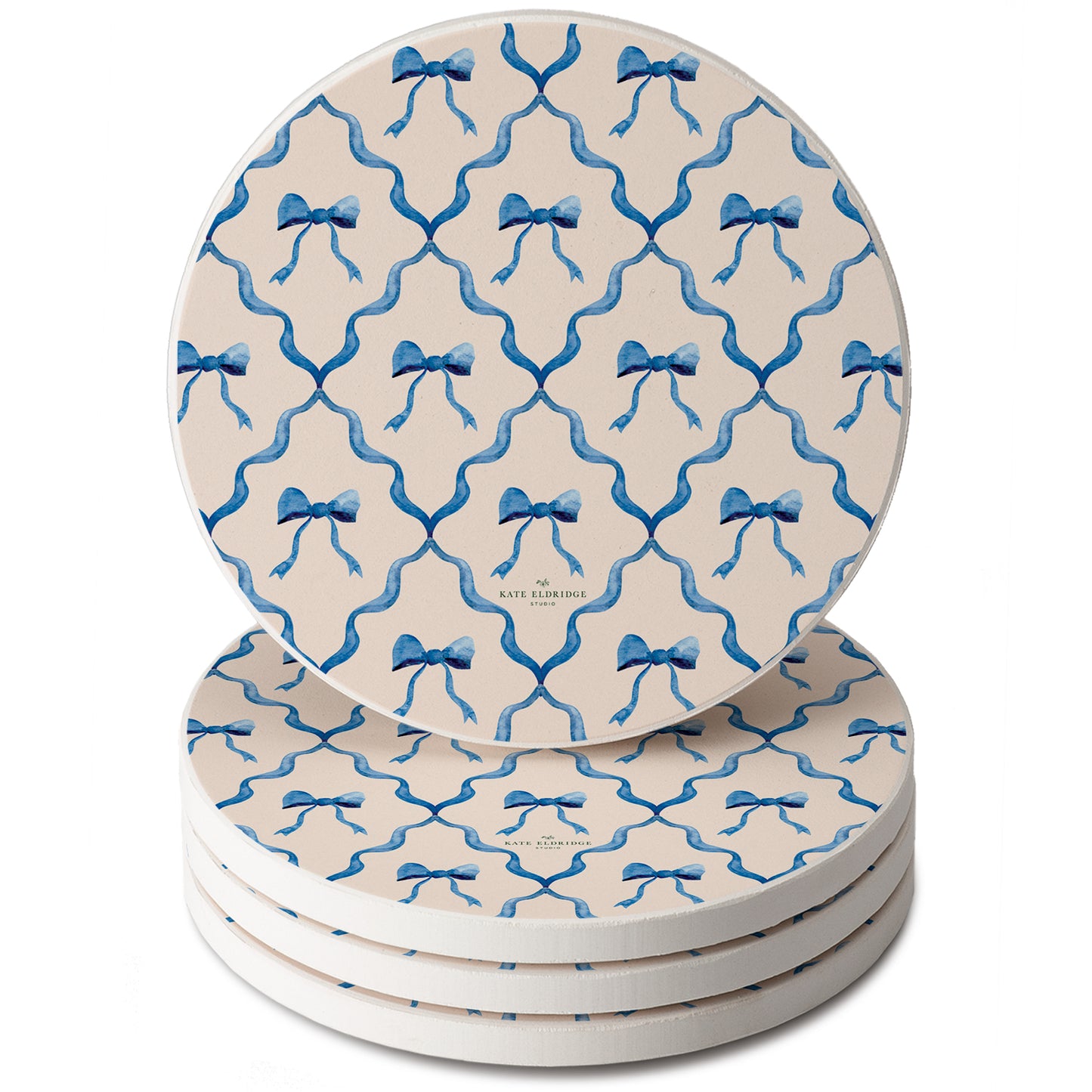 Thirstystone Bow Toile 4 Pack Round Absorbent Stone Coasters 4" Diameter