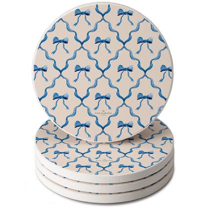 Thirstystone Bow Toile 4 Pack Round Absorbent Stone Coasters 4" Diameter