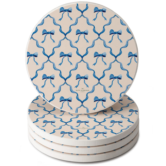 Thirstystone Bow Toile 4 Pack Round Absorbent Stone Coasters 4" Diameter
