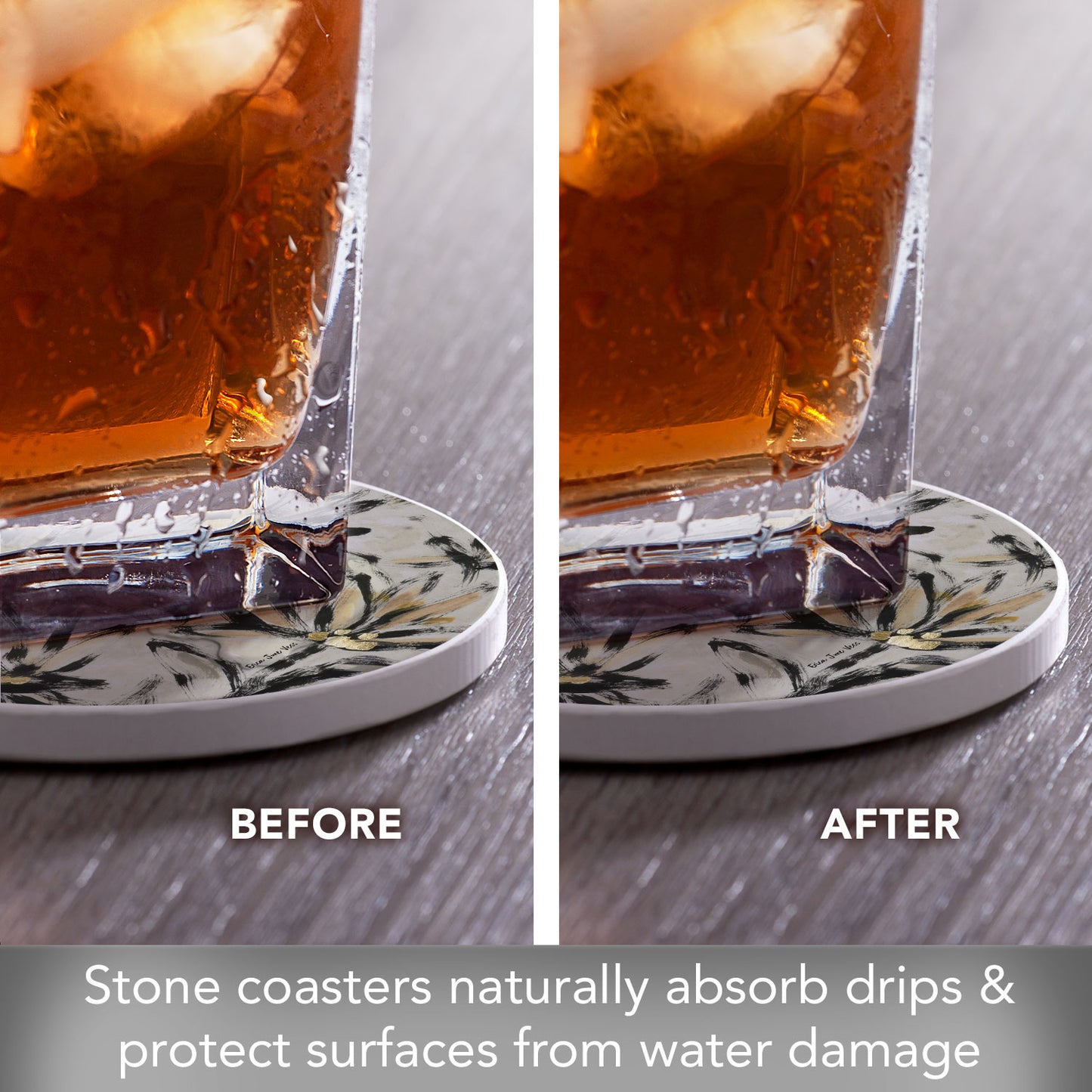 Thirstystone Flower Fresco 4 Pack Round Absorbent Stone Coasters 4" Diameter