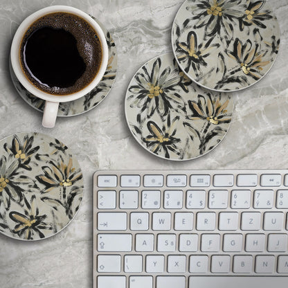 Thirstystone Flower Fresco 4 Pack Round Absorbent Stone Coasters 4" Diameter