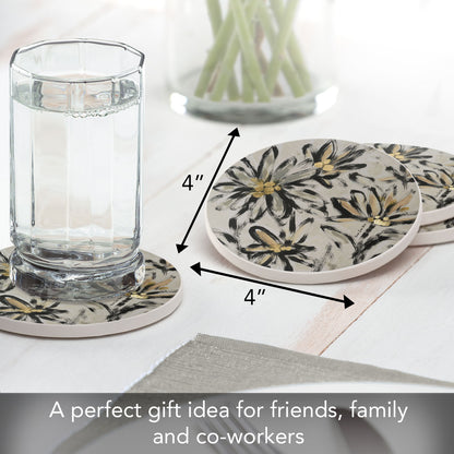 Thirstystone Flower Fresco 4 Pack Round Absorbent Stone Coasters 4" Diameter