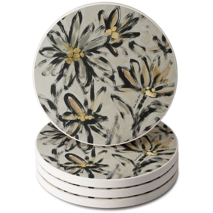Thirstystone Flower Fresco 4 Pack Round Absorbent Stone Coasters 4" Diameter